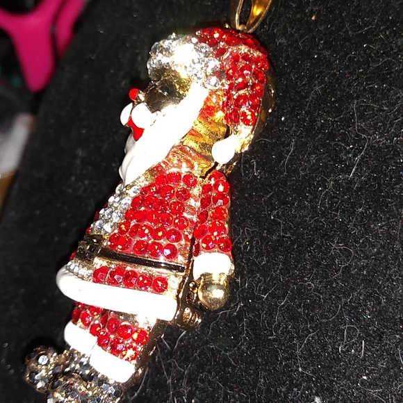Red and White Crystal Santa Pendant Necklace with Movable Arms - Picture 3 of 5